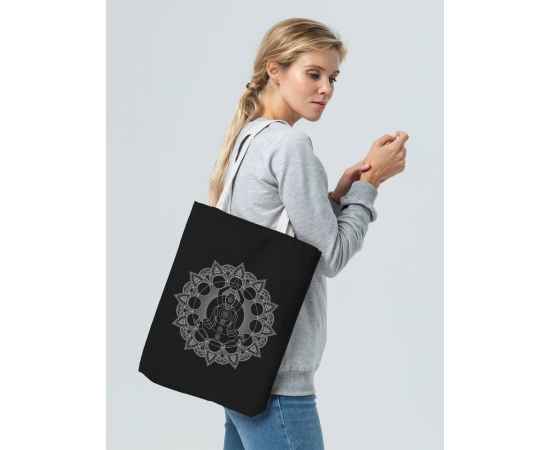 Холщовая сумка Chakraday, черная с белыми ручками, Цвет: черный, Размер: сумка: 35х40 см, изображение 5