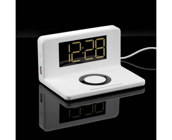 Часы настольные с беспроводным зарядным устройством Pitstop, белые, изображение 10