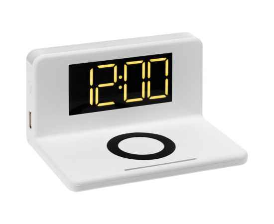 Часы настольные с беспроводным зарядным устройством Pitstop, белые, изображение 2