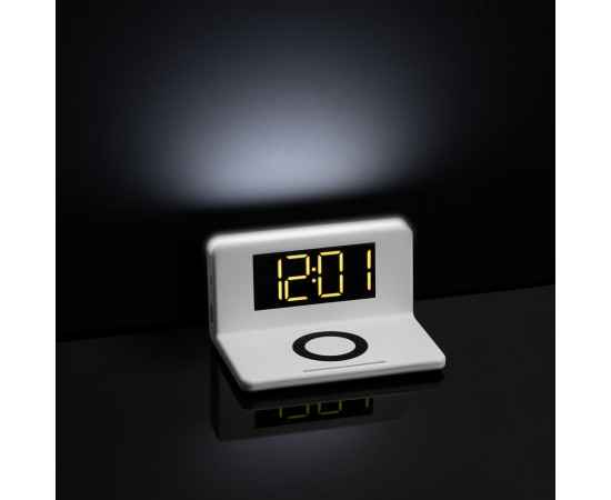 Часы настольные с беспроводным зарядным устройством Pitstop, белые, изображение 9