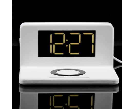 Часы настольные с беспроводным зарядным устройством Pitstop, белые, изображение 11