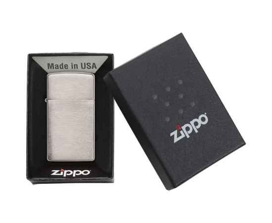 Зажигалка Zippo Slim Brushed, матовая серебристая, Цвет: серебристый, Размер: 3х1x5, изображение 2