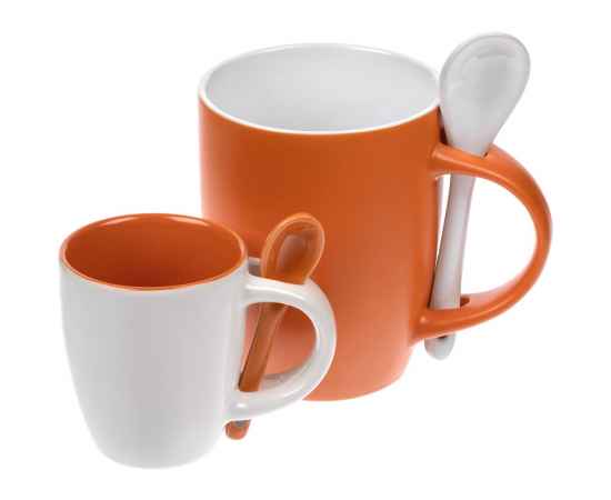 Кофейная кружка Pairy с ложкой, оранжевая с красной, Цвет: красный, оранжевый, Объем: 100, Размер: кружка: диаметр 5,8 см, высота 6,9 с, изображение 6