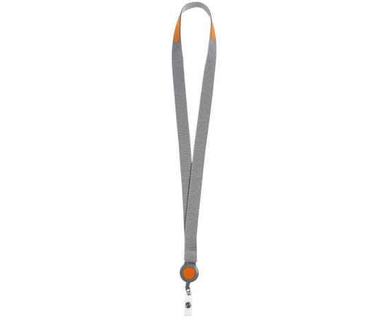 Лента для бейджа с ретрактором Devon, серая с оранжевым, Цвет: оранжевый, серый, Размер: ширина ленты 2 см, длина в развернутом виде 88 см, изображение 2