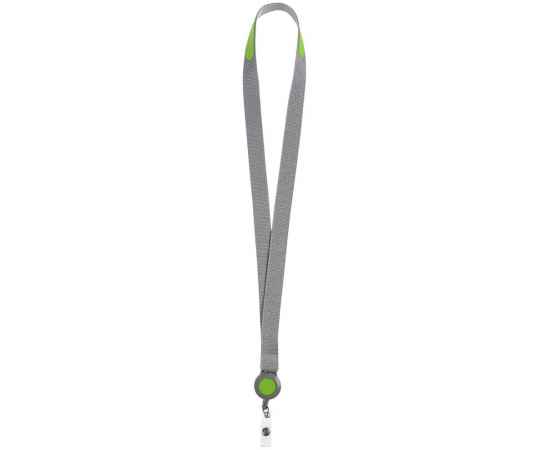 Лента для бейджа с ретрактором Devon, серая с зеленым, Цвет: зеленый, серый, Размер: ширина ленты 2 см, длина в развернутом виде 88 см, изображение 2
