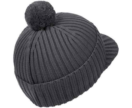 Вязаная шапка с козырьком Peaky, серая (антрацит), Цвет: серый, антрацит, изображение 3