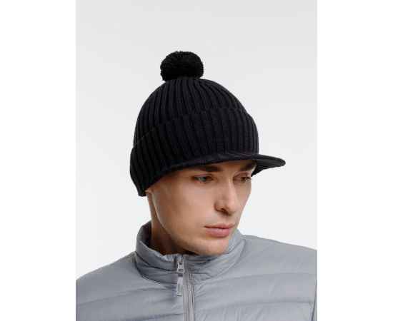 Вязаная шапка с козырьком Peaky, черная, Цвет: черный, изображение 6