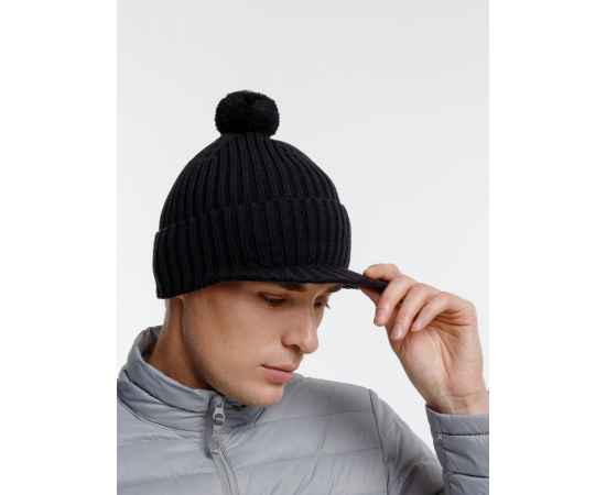 Вязаная шапка с козырьком Peaky, черная, Цвет: черный, изображение 7