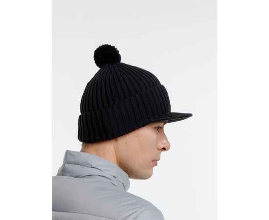 Вязаная шапка с козырьком Peaky, черная, Цвет: черный, изображение 8