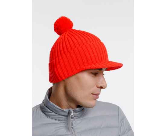 Вязаная шапка с козырьком Peaky, красная (кармин), Цвет: красный, изображение 6