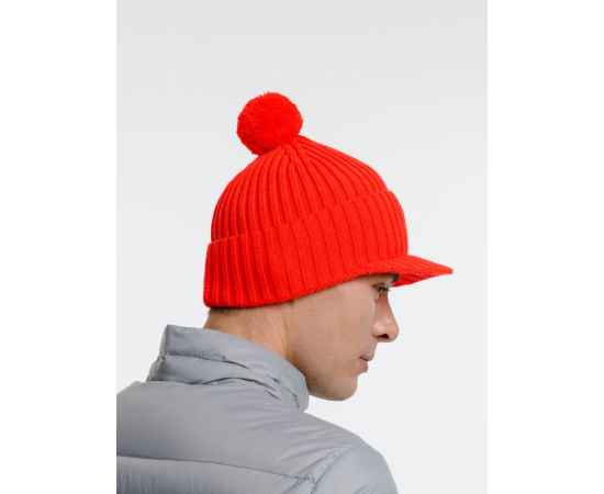 Вязаная шапка с козырьком Peaky, красная (кармин), Цвет: красный, изображение 7