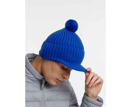 Вязаная шапка с козырьком Peaky, синяя (василек), Цвет: синий, изображение 7