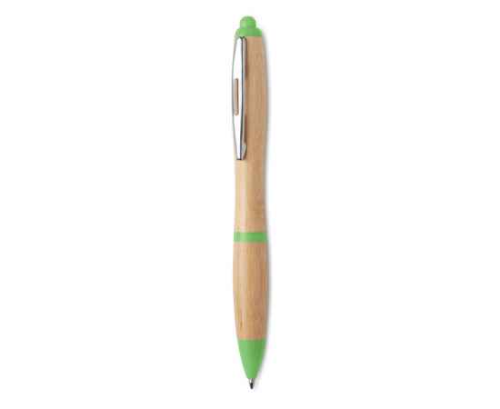 Ручка шариковая из бамбука и пл, лайм, Цвет: лайм, Размер: 1.3x14 см, изображение 2
