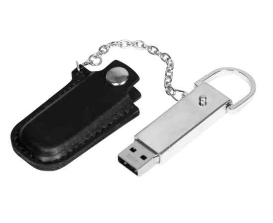 USB 2.0- флешка на 16 Гб в массивном корпусе с кожаным чехлом, 16Gb, 6214.16.07, Цвет: черный,серебристый, Размер: 16Gb, изображение 2