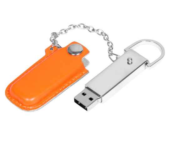 USB 2.0- флешка на 16 Гб в массивном корпусе с кожаным чехлом, 16Gb, 6214.16.08, Цвет: оранжевый,серебристый, Размер: 16Gb, изображение 2