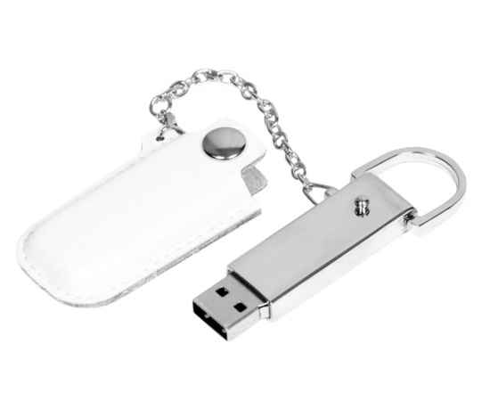 USB 2.0- флешка на 16 Гб в массивном корпусе с кожаным чехлом, 16Gb, 6214.16.06, Цвет: белый,серебристый, Размер: 16Gb, изображение 2