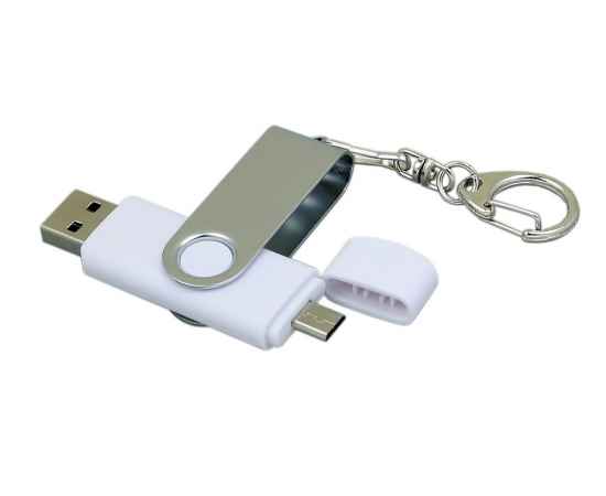 USB 2.0- флешка на 64 Гб с поворотным механизмом и дополнительным разъемом Micro USB, 64Gb, 7030.64.06, Цвет: белый,серебристый, Размер: 64Gb, изображение 2