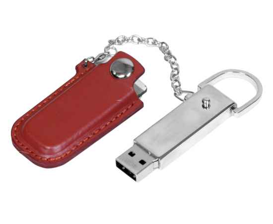 USB 2.0- флешка на 16 Гб в массивном корпусе с кожаным чехлом, 16Gb, 6214.16.14, Цвет: коричневый,серебристый, Размер: 16Gb, изображение 2