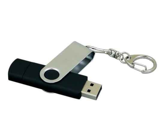 USB 2.0- флешка на 64 Гб с поворотным механизмом и дополнительным разъемом Micro USB, 64Gb, 7030.64.07, Цвет: черный,серебристый, Размер: 64Gb, изображение 3
