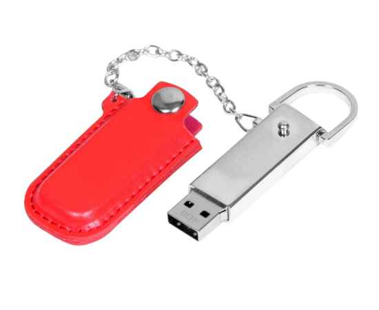 USB 2.0- флешка на 16 Гб в массивном корпусе с кожаным чехлом, 16Gb, 6214.16.01, Цвет: красный,серебристый, Размер: 16Gb, изображение 2