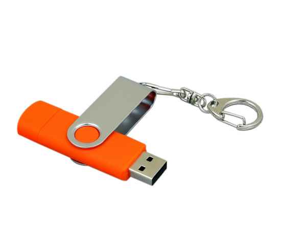 USB 2.0- флешка на 64 Гб с поворотным механизмом и дополнительным разъемом Micro USB, 64Gb, 7030.64.08, Цвет: оранжевый,серебристый, Размер: 64Gb, изображение 3