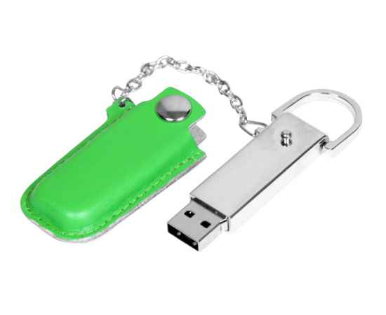 USB 2.0- флешка на 16 Гб в массивном корпусе с кожаным чехлом, 16Gb, 6214.16.03, Цвет: зеленый,серебристый, Размер: 16Gb, изображение 2