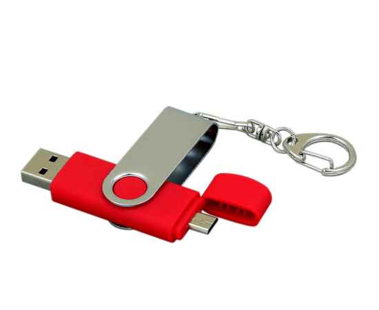 USB 2.0- флешка на 64 Гб с поворотным механизмом и дополнительным разъемом Micro USB, 64Gb, 7030.64.01, Цвет: красный,серебристый, Размер: 64Gb, изображение 2