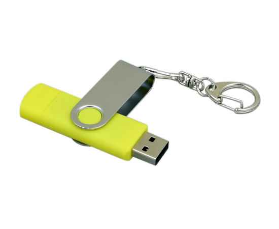 USB 2.0- флешка на 64 Гб с поворотным механизмом и дополнительным разъемом Micro USB, 64Gb, 7030.64.04, Цвет: желтый,серебристый, Размер: 64Gb, изображение 3