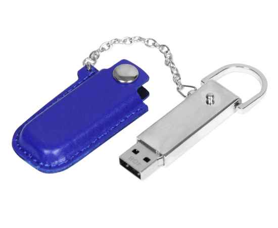 USB 2.0- флешка на 16 Гб в массивном корпусе с кожаным чехлом, 16Gb, 6214.16.02, Цвет: синий,серебристый, Размер: 16Gb, изображение 2