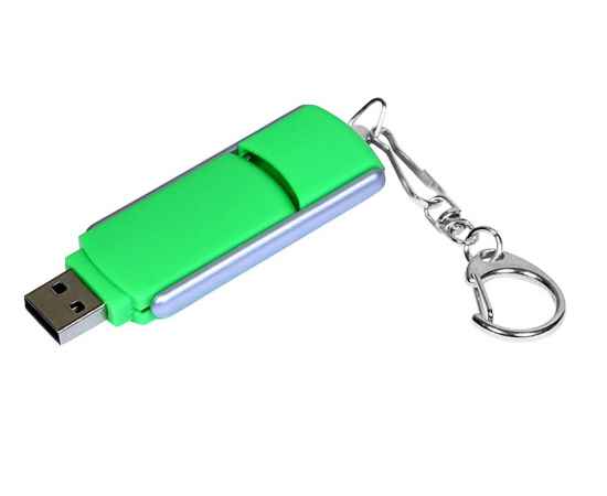 USB 2.0- флешка промо на 16 Гб с прямоугольной формы с выдвижным механизмом, 16Gb, 6040.16.03, Цвет: зеленый,серебристый, Размер: 16Gb, изображение 2