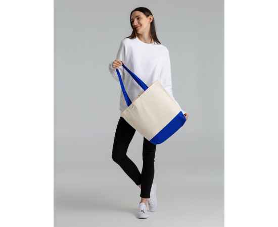 Холщовая сумка Shopaholic, ярко-синяя, Цвет: синий, неокрашенный, Размер: 43,5х40,5х14 см, ручки: 69х3 см, изображение 7