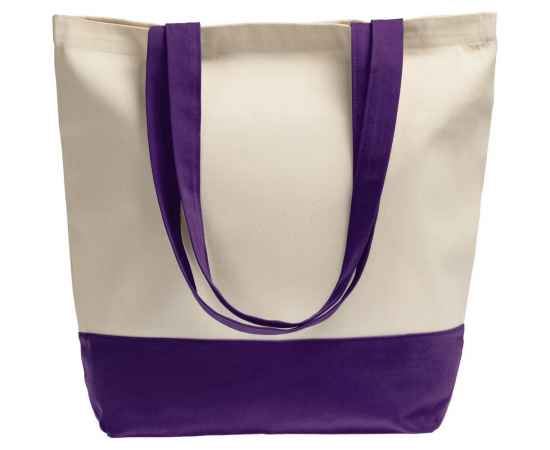 Холщовая сумка Shopaholic, фиолетовая, Цвет: фиолетовый, неокрашенный, Размер: 43,5х40,5х14 см, ручки: 69х3 см, изображение 2