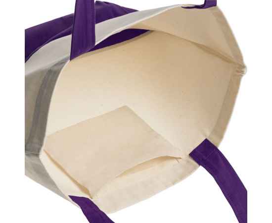 Холщовая сумка Shopaholic, фиолетовая, Цвет: фиолетовый, неокрашенный, Размер: 43,5х40,5х14 см, ручки: 69х3 см, изображение 4