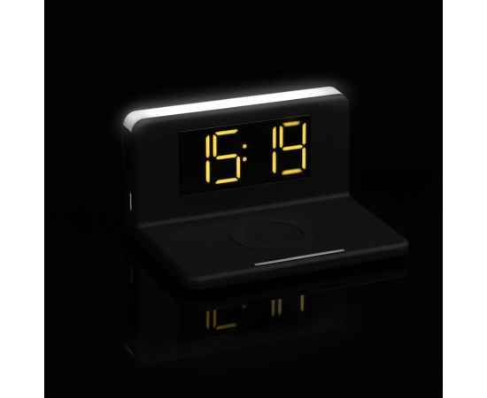 Часы настольные с беспроводным зарядным устройством Pitstop, черные, Цвет: черный, Размер: 14x9, изображение 7