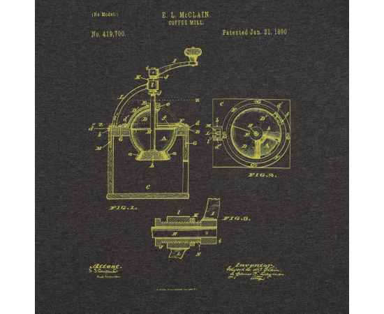 Футболка приталенная Old Patents. Coffee Mill, черный меланж, размер S, Цвет: черный, Размер: S, изображение 3