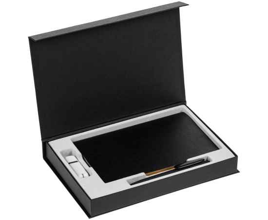 Коробка Silk с ложементом под ежедневник 13x21 см, флешку и ручку, черная, Цвет: черный, изображение 3