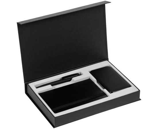 Коробка Silk с ложементом под ежедневник 10x16 см, аккумулятор и ручку, черная, Цвет: черный, изображение 3
