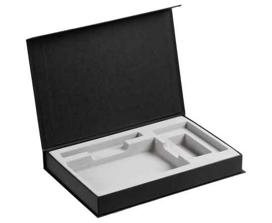 Коробка Silk с ложементом под ежедневник 10x16 см, аккумулятор и ручку, черная, Цвет: черный, изображение 2