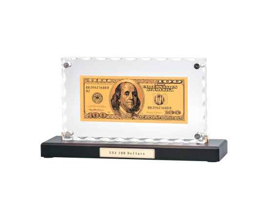 'Банкнота 100 USD' в стекле, коричневый с золотым, Цвет: коричневый с золотым