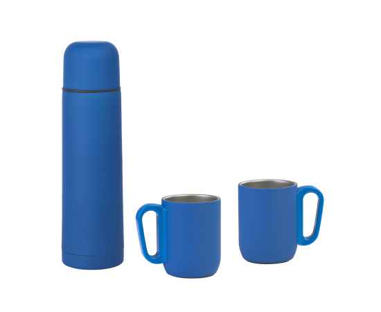 Набор 'Гейзер' (термос, 2 кружки), покрытие soft touch, синий, Цвет: синий
