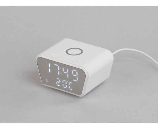 Настольные часы 'Smart Clock' с беспроводным (15W) зарядным устройством, будильником и термометром, белый, Цвет: белый