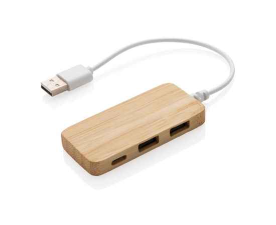 USB-хаб Bamboo с Type-C, коричневый,, Цвет: коричневый, Размер: Длина 7,9 см., ширина 3,7 см., высота 1 см.