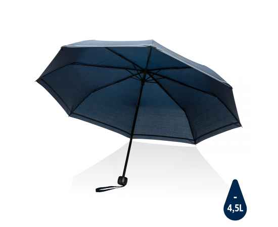 Компактный зонт Impact из RPET AWARE™ со светоотражающей полосой, d96 см, Синий, Цвет: темно-синий, Размер: , высота 56,5 см., диаметр 96 см.