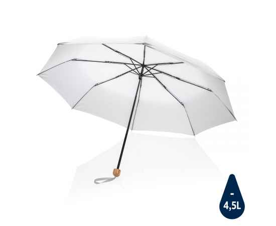 Компактный зонт Impact из RPET AWARE™ с бамбуковой рукояткой, d96 см, Белый, Цвет: белый, Размер: , высота 58 см., диаметр 96 см.