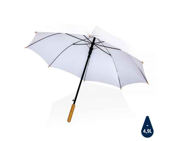 Автоматический зонт-трость с бамбуковой рукояткой Impact из RPET AWARE™, d103 см, Белый, Цвет: белый, Размер: , высота 79,5 см., диаметр 103 см.