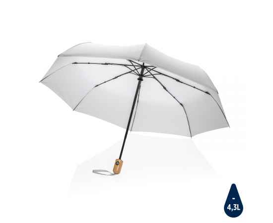 Автоматический зонт Impact из RPET AWARE™ с бамбуковой рукояткой, d94 см, Белый, Цвет: белый, Размер: , высота 57 см., диаметр 94 см.