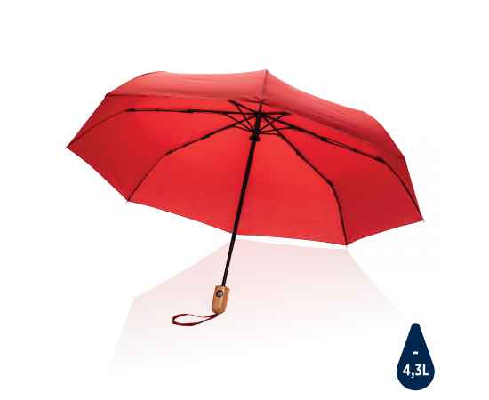 Автоматический зонт Impact из RPET AWARE™ с бамбуковой рукояткой, d94 см, Красный, Цвет: красный, Размер: , высота 57 см., диаметр 94 см.