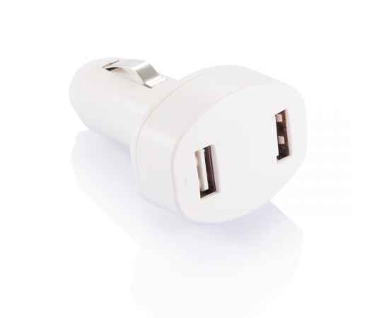 Зарядное устройство для автомобиля с 2 USB-портами, белый,, Цвет: белый, Размер: Длина 4,2 см., ширина 3,3 см., высота 6,7 см.