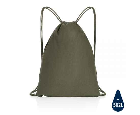 Рюкзак на шнурке Impact из переработанного хлопка AWARE™, 145 г, Зеленый, Цвет: зеленый, Размер: Длина 35 см., ширина 1 см., высота 44 см.