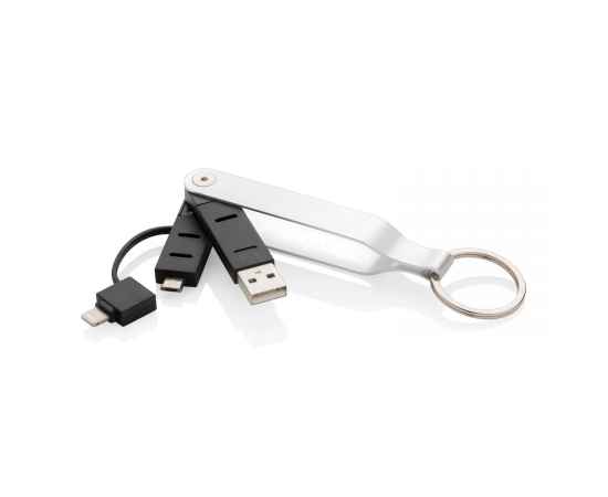 USB-кабель MFi 2 в 1, серебряный, черный, Цвет: серебряный, черный, Размер: Длина 1,4 см., ширина 3 см., высота 11,7 см.